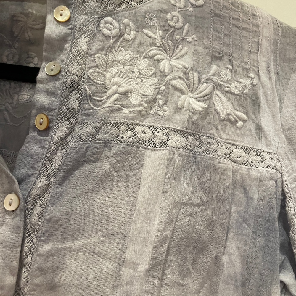 LOVESHACKFANCY Light Gray Embroidered Women's But… - image 3